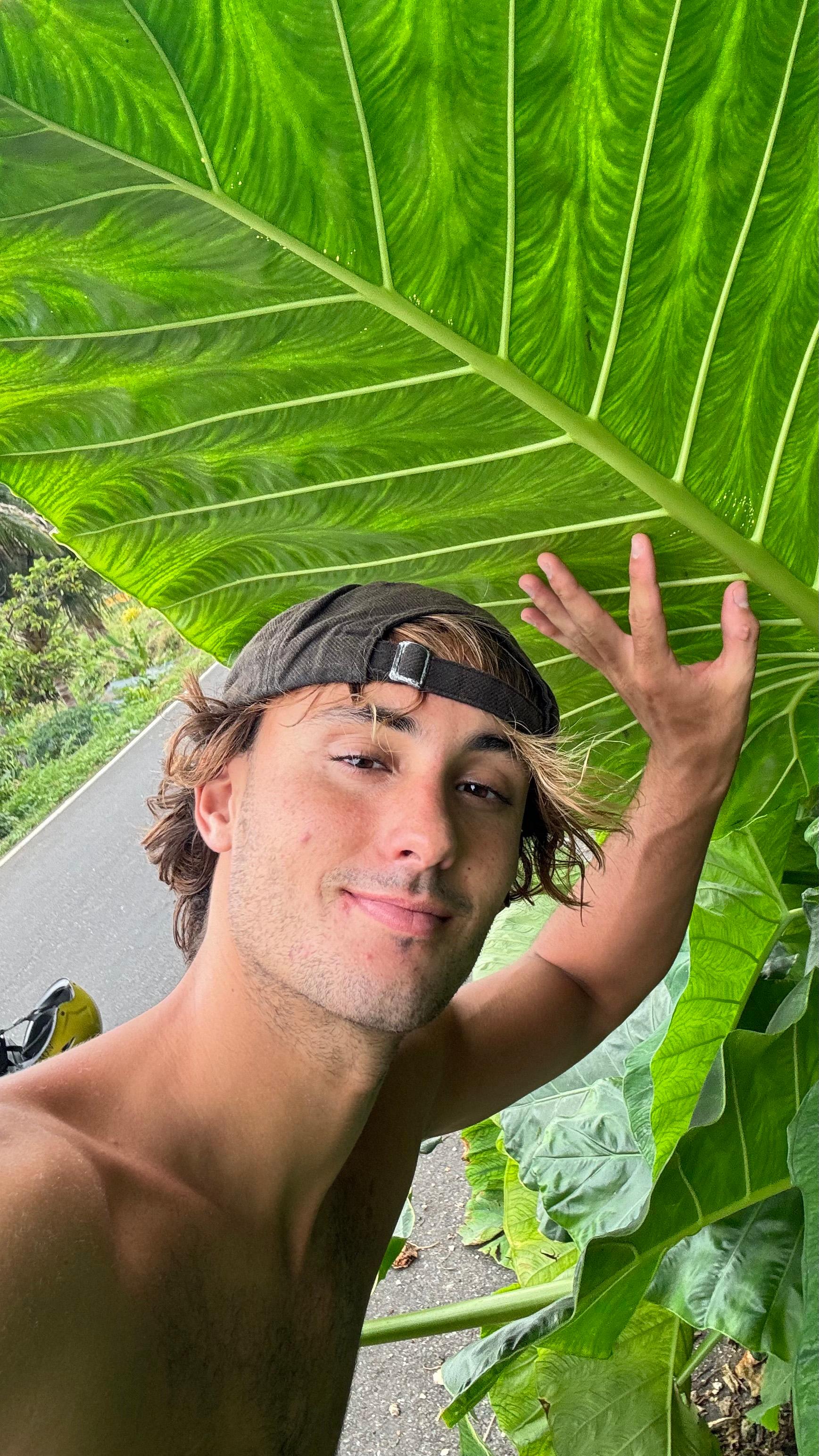 Bearded man in patterned shirt holding a camera, standing outdoors with trees and buildings in the background.